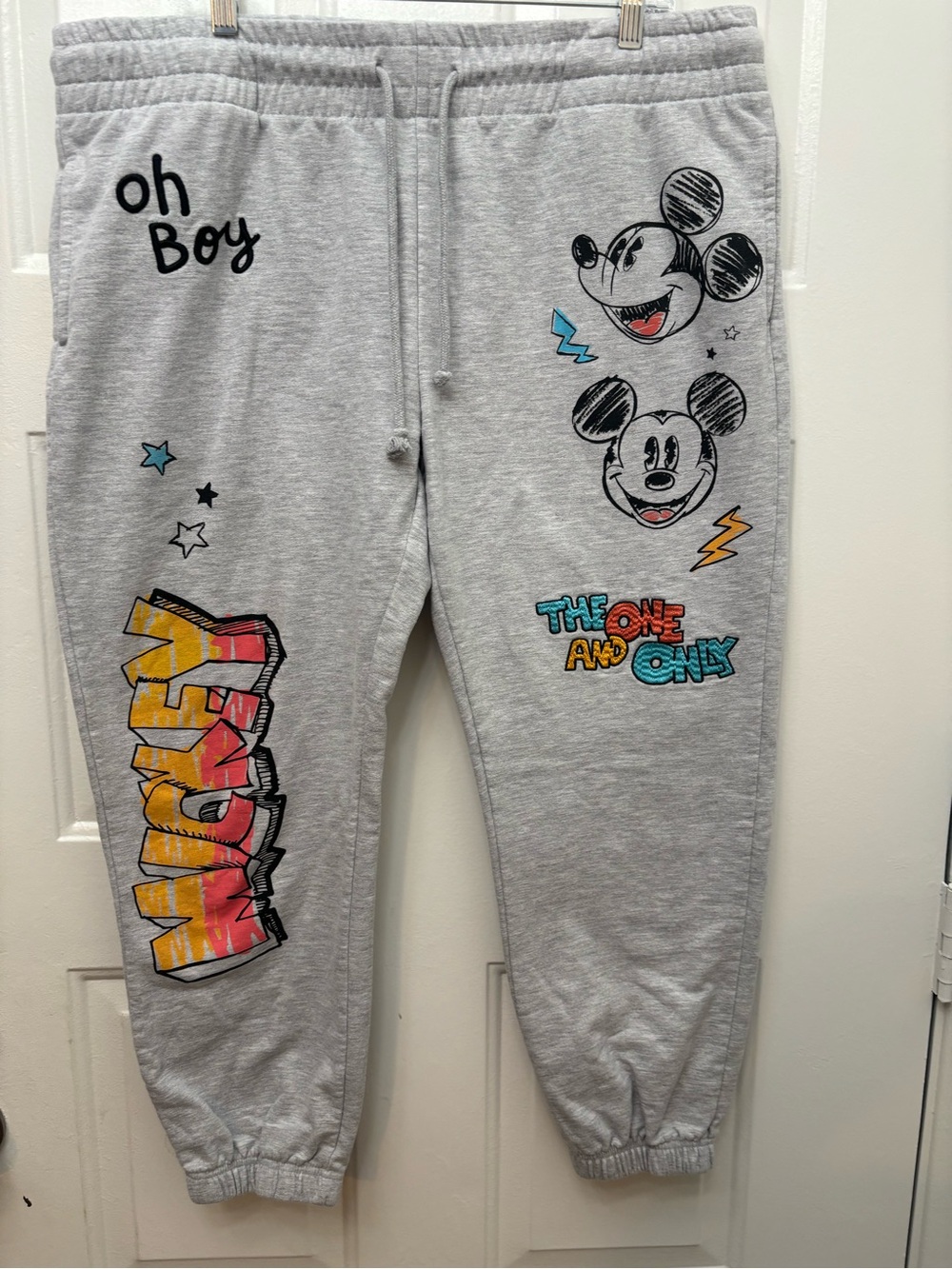 Disney Gray Mickey Graphic sweatpants Joggers with Colorful Accents